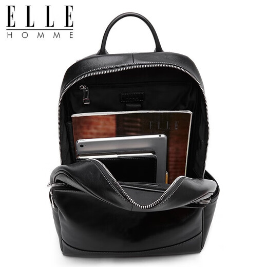 ELLE HOMME men's backpack trendy cowhide backpack casual outdoor schoolbag EA788207261 black