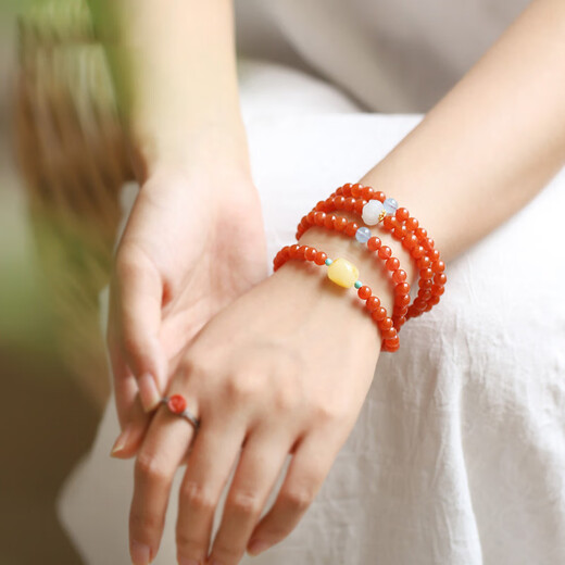 Baoxin Fanrui BOSFRU natural cherry red southern red agate multi-circle bracelet for women Hetian jade lotus beeswax accessories light luxury ornaments gifts and toys