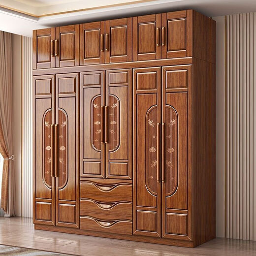 Xianqingyashe solid wood wardrobe bedroom new Chinese style walnut log all solid wood home modern three, four, five and six door combination wardrobe four door wardrobe + dressing table + makeup stool