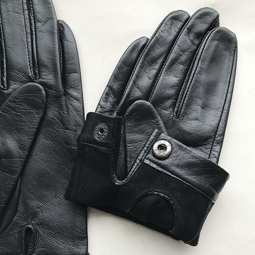 Gold Longyue men's lambskin genuine leather gloves touch screen thin unlined single layer soft sheepskin driving outdoor gloves with split fingers for spring, autumn and winter plus velvet for warmth black plus small size for repairing hands black S plus velvet