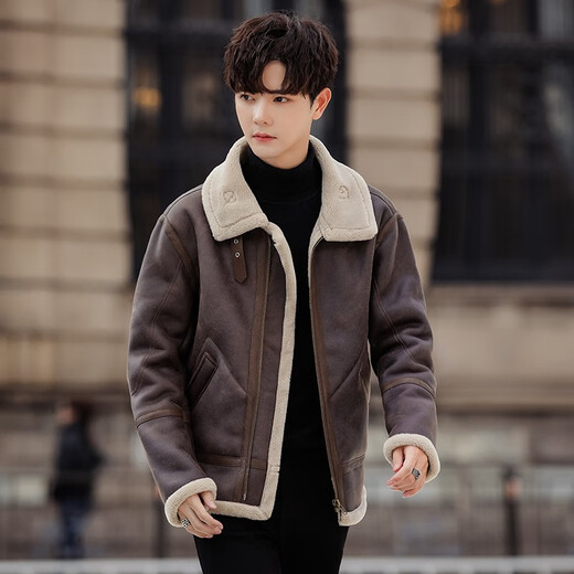 Универсальная мужская зимняя куртка Mr. Guan's с мехом, свободная мотоциклетная кожаная куртка из замши из овечьей шерсти плюс бархатная зимняя теплая теплая куртка Nike 918 коричневого цвета 2XL