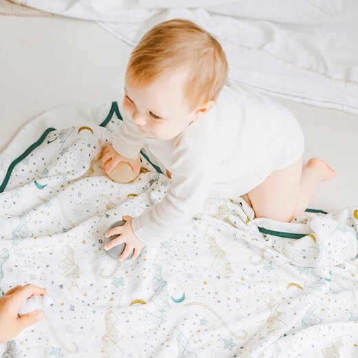 nest designs新生儿纱布浴巾包单包巾包被大方巾婴儿盖毯宝宝浴巾 初雪-四层大方巾(含小方巾)