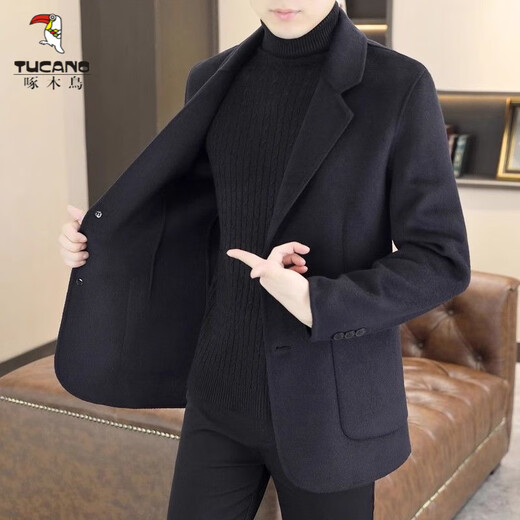 Woodpecker (TUCANO) 2025 woolen coat men's suit autumn and winter new suit short woolen coat business casual trend dark gray XL recommended 130-150Jin Jin equals 0.5 kg