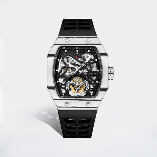 伊索（AESOP）瑞士认证品牌男士手表男酒桶型手动陀飞轮机械表夜光镂空高档名表 黑色壳-7036【真 · 陀飞轮机芯】