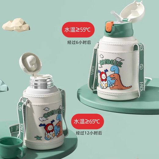 Face Children's Thermos Cup mit Stroh Dual-Purpose-Antibakteriell aus rostfreiem Stahl Baby Wasserbecher Anti-Fall-Wasserflasche Hundwood Pulver