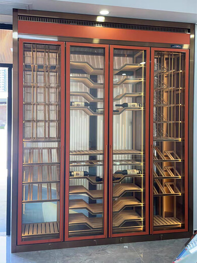 Double modern stainless steel constant temperature red wine cabinet custom white wine display cabinet cigar cabinet commercial villa wine cellar red bronze white wine cabinet