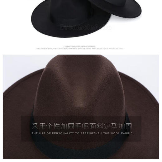 Menuhin hat men and women British retro hat groom official wedding hat Korean style trendy gentleman big brim wide brim hat black one size (56-58cm)