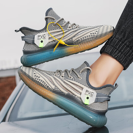 Aizunshi Putian Herrenschuhe Sommer atmungsaktiv 2025 Neue Fliegerknitsport- und Freizeit -Maschenschuhe Mesh leiten Kokosnuss vielseitige trendige Schuhe Denim Blue 42 (260 mm)
