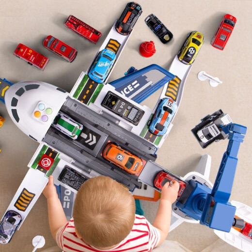 Children's toy boy 1-2-3 years old toy car three-year-old child toy two-year-old baby toy car intelligence early education track airplane toy first birthday Children's Day gift upgrade hanging tower fire [including 4 alloy cars + 11 road signs]