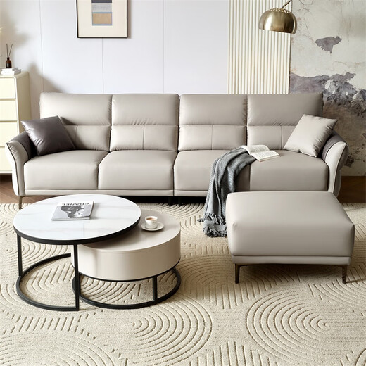 Quanyou Home Furnishing Home Living Room Sofa Four-seater Modern Simple Solid Wood Frame Straight Row Technology Fabric Sofa