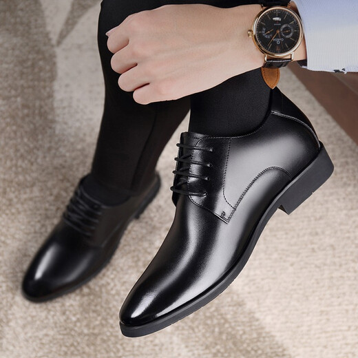 
Classic car height-enhancing shoes for men 6CM leather shoes for men genuine leather breathable formal leather shoes for men business casual toe layer cowhide invisible inner height 8cm lace-up black wedding wedding shoes for men 683 black (inner height 6cm) 40