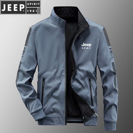 JEEP SPIRIT夹克男士春秋款立领宽松双面穿冬季青中年商务茄克衫加棉外套 9866藏青加棉款【升级版】 3XL (建议160-175斤)