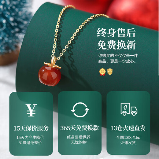 CHINA GOLD Apple 18K Gold Necklace Women's Red Agate Pendant Christmas Birthday Gift for Girlfriend and Wife Practical and High-end 18k Small Apple Red Agate Pendant + 18K Gold Chain