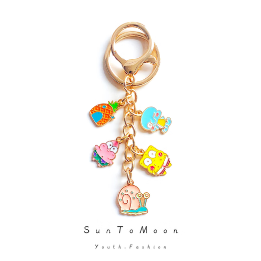 SunToMoon海绵宝宝派大星卡通钥匙扣创意可爱情侣迷你包包AirPods挂件配饰 Q版海绵套装-挂件款