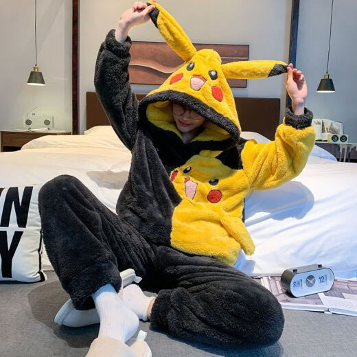 Simple direction men's pajamas autumn and winter coral velvet thickened flannel youth cartoon large-size winter home clothing set 3897 bear thin style 10XL small size m150cm/90Jin[Jin equals 0.5 kg]