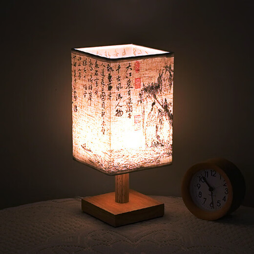 FENGLANQ Chinese style simple national style calligraphy retro bedroom study bedside lamp Zen ancient style night light teahouse poetic small table lamp blank can be DIY writing (warm light) fixed brightness