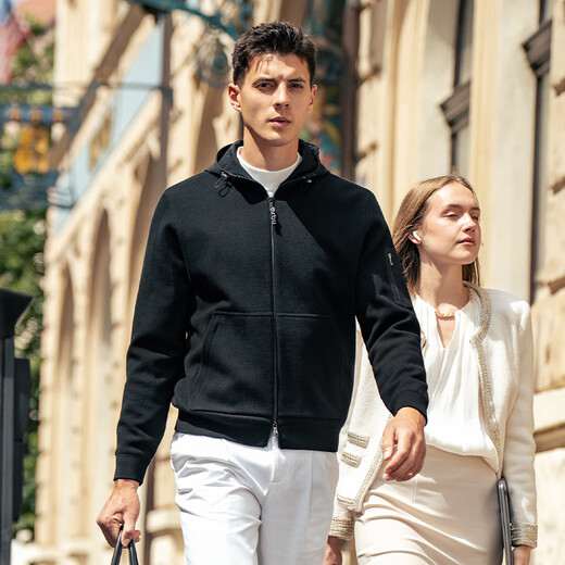 Mr. Bu Fashion Simple Hooded Jacket 2025 Autumn New Men's Autumn Clothing Thickened Wool Cardigan BT16959 Piano Black M (170)