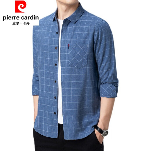 Pier Cardin Pure Cotton Komfortable langärmeliges Hemd Herren Frühling und Herbst mittleren Alters und ältere Männer kariertes loses lockeres, großer Baumwoll-Hemdjacke 6626 grüner dünner Stil 170/l empfohlen 115-135jin [Jin gleich 0,5 kg]