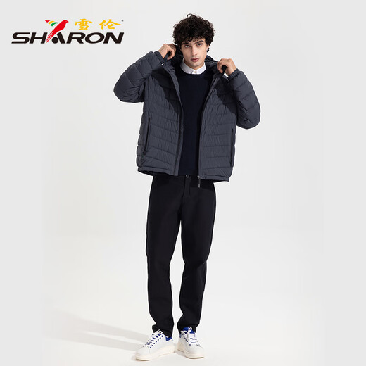 Shirron außerhalb der Saison Light Down Jacket Herren-Kapuze-Pendelpendel-Businessstil Herbst- und Winterjacke Licht und warm 13661 Songcha Green L.