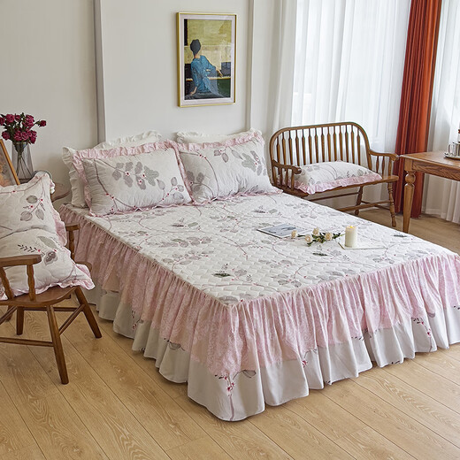 Antarctic bedding full cotton thickened bed skirt four-piece set Twill quilt cover pure cotton clamped bed skirt quilt cover bedding set Cotton clamped set - 1.8m bed skirt four-piece set [Quiet cover 200x230]