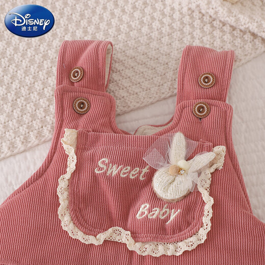 Disney (Disney) baby overalls autumn and winter baby quilted open crotch warm cotton pants for boys and girls a pair of winter casual pants outer pants TU overalls cotton pants pocket bow pink 80 cm