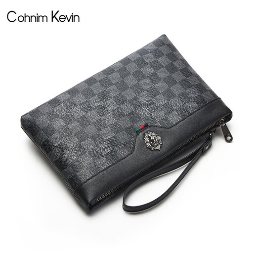 Cohnim kevin奢侈品男士手包手拿拉链男包手抓长钱包送老公男友情人节生日礼物 【商务休闲】c218格子纹【就近仓发货】