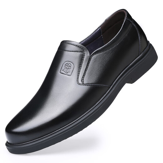 Elderly scalp shoes men's cowhide autumn and winter new men's leather shoes plus velvet to keep warm business casual leather shoes middle-aged and elderly dad's shoes HZ128803-1 black four seasons 41