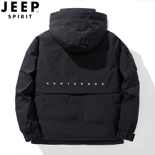 JEEP SPIRIT羽绒冲锋衣男冬季加绒加厚户外棉服时尚休闲服时尚大口袋夹克外套 9871黑色 L（110-130斤）