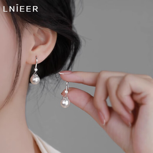 Lnieer999 pure silver earrings women's pearl earrings niche French style light luxury retro perfect round high-end earrings temperament ear hooks 999 pure silver pearl earrings a pair