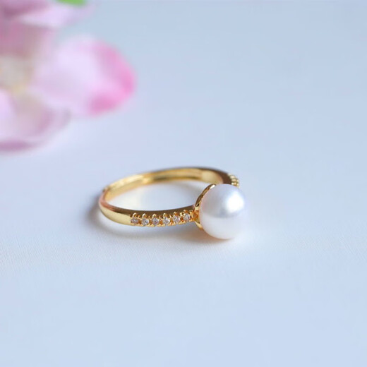Qichangtang freshwater pearl ring, single full diamond ring, loose ring jewelry, birthday gift for girlfriend, mom, wife, simple freshwater pearl ring