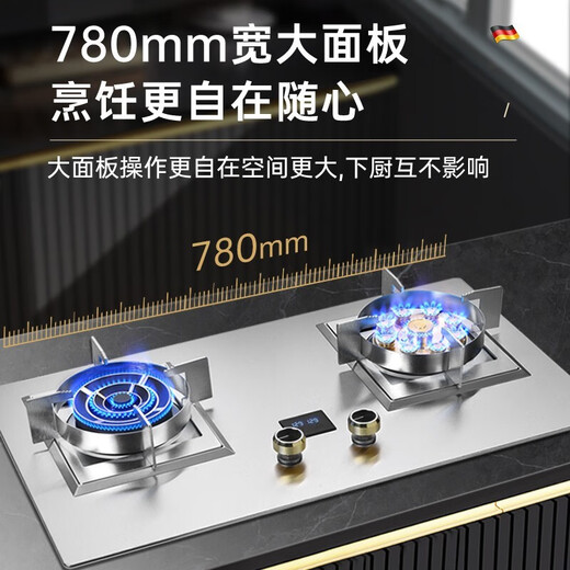 YANTT German gas stove 780 large panel household hot stove gas stove natural gas stove gas stove double stove embedded large opening size stainless steel stove intelligent timing stove 2.5mm thickened stainless steel left hot stove timing square frame 983 natural gas