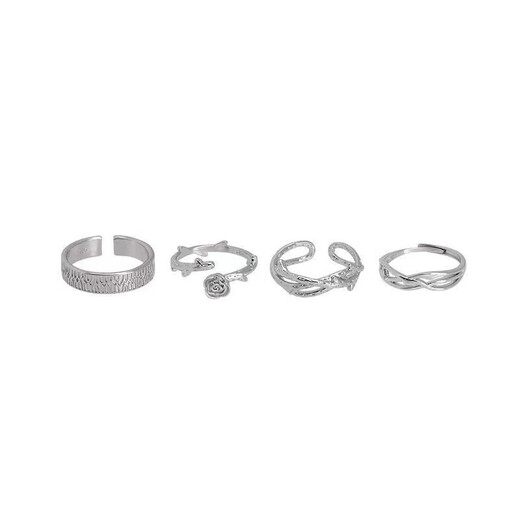 AIOSC Thorns Rose Couple Ring Women's Ins Cold Style Fashion Personalized Index Finger Ring Opening Adjustable Niche Ring Great Value 4-Pack Opening Adjustable