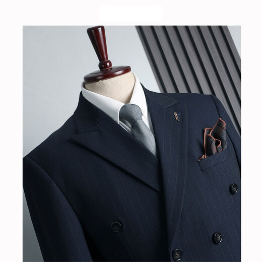 Walker Shop Groom's Suit Men's Striped Double-Breasted Suit British Retro Business Casual Formal Wedding Dress Suit Black Three-piece Suit XL