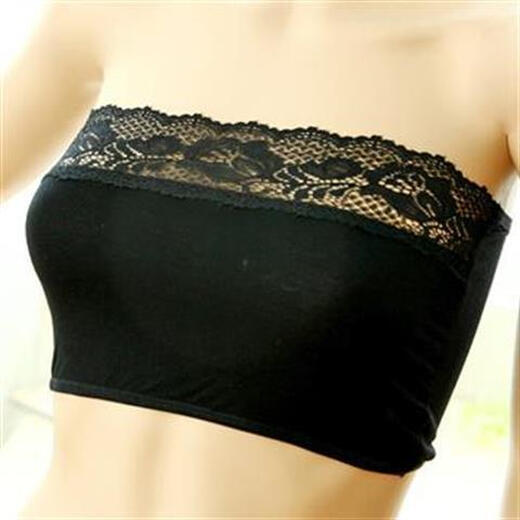 Women's tube top bra, sexy lace sports shoulderless straps, chest-wrapping, anti-exposure lace, black, one size fits all, suitable for 80-120 Jin Jin equals 0.5 kg
