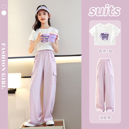 Nickybaby Summer Girls Wide Legs Детские брюки Ледяные шелковые брюки 2025 Новый комар -репеллентный брюк девочек -летние брюки 15029 Pink Purple + 9889 White [Set] 160