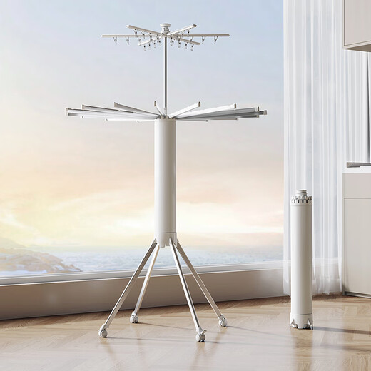 FABARHEE folding clothes drying rack floor-standing balcony indoor home octopus installation-free removable does not take up space for drying quilt rack double-layer model 24 clips + 16 poles four-legged wheels