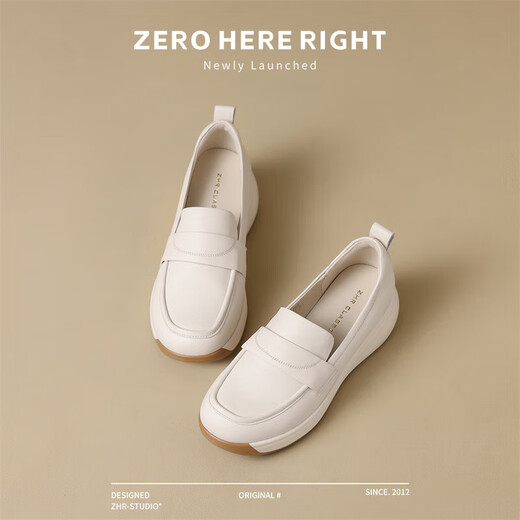 ZHR Kopfschicht Cowide Single Schuhe für Frauen Mode dicke Sohle -Ladungsstätte Frauen vielseitige Mutterschuhe Frauen Schuhe S126 Beige 37