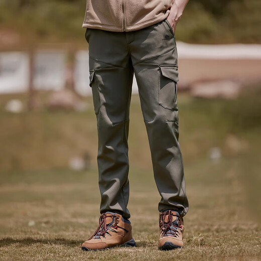Pioneer Camp Winter Overalls Men's Outdoor Hiking Pants Cold Warmth Plus Velvet Windproof Soft Shell Pants Group Purchase Straight Leg Trousers Windproof Army Green L