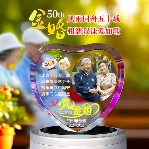 CornerRock照片定制结婚纪念日一/五/十/30周年金婚礼物送父母爸妈老公老婆 10周年【七彩旋转蓝牙音乐】