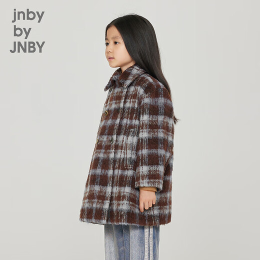 Jnby by JNBY Jiangnan Buyi Kinderbekleidung Winterwolle Wollmantel Warm mittellang kariert Mädchen Kinder 1N0810170 978 Blauer Kaffee gestreift 100 cm