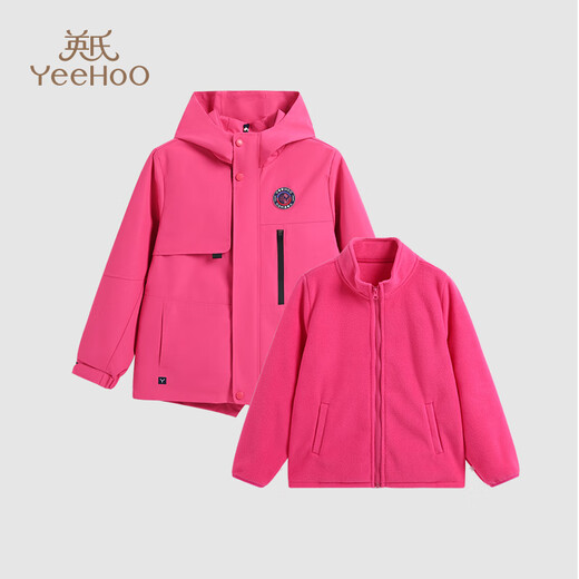 Yeehoo (Yehoo) Mädchenjacke Kinder drei-in-Eins-Gebühren Top Winter Mode warme obere mittelgroße Kinderkleidung modische Winterkleidung saubere Farbe Kapuze Arbeit Kleidung Rose rot 140