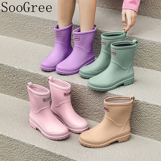 Soogree Rain Boots для женской средней трубки без скольжения износостойкого кемпинга на открытом воздухе, рыбалка, автомойки, пеших прогулок, велосипедных водонепроницаемых, антикайтирующих водяных туфлей для женщин. Анти-скользкие износостойкие дождевые ботинки для женщин. Бес зеленого хлопчатобумажной крышки 37