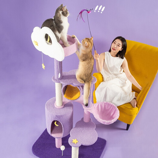Bold and high-end large cat nest cat climbing frame summer pet cat toy cat scratching board cat climbing tree cat scratching board cat jumping platform cat star point lonely cloud (three-layer model with 2 jumping platform + teasing cat ball)