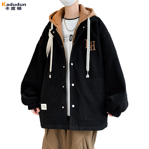 Kaduton cotton hooded jacket men's off-white simple letter embroidery youth students autumn and winter Hong Kong style thickened jacket W6811 off-white (cotton style) (high quality) thickened XL about 130-145Jin Jin equals 0.5 kg can be worn