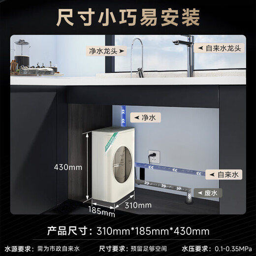 
Smith (A.O.SMITH) Gannet Water Purifier Home Kitchen Water Purifier Direct Drinking Machine Drinking Machine Reverse Osmosis Filter Upgrade Big Eye Meng 2600Pro CXR1050-A1 National Subsidy 20% 2.88L/min 5-year Long-term RO Film Nearly 3:1 Wastewater