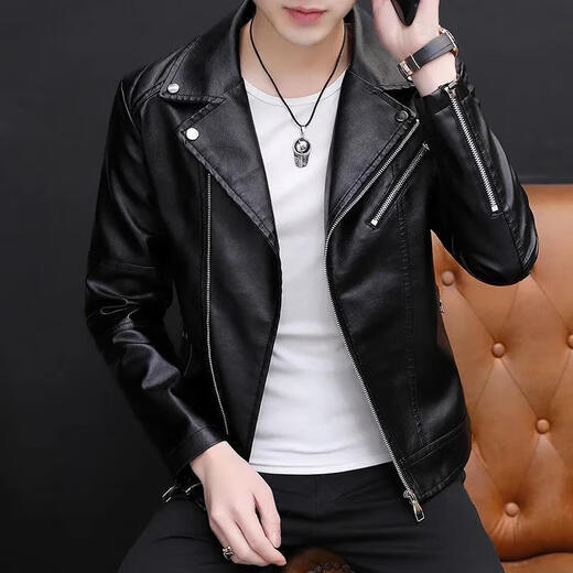 Chaqueta de cuero para hombres yimuqi 2024 Nuevo chaqueta para hombres de alta gama Spring y chaqueta de cuero de otoño al estilo coreano MotorcLe de solapa de moda 691 Black M