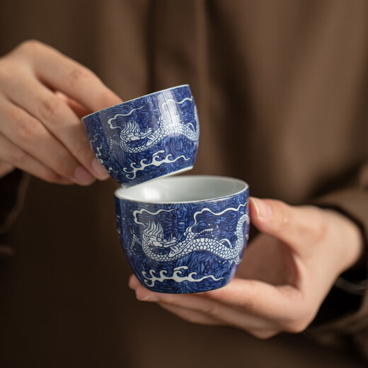SUSHI CERAMICS National Trend Blue and White Tea Set Xianglong Cover Bowl Master Cup Teacup Kung Fu Tea Set