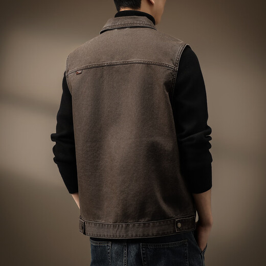 Romon Vest Men's American American Spring New Loose Versatile Fashion and Retro Workworks Cotton Jacket Men's Top Khaki XL adapté à 140-160jin [Jin est égal à 0,5 kg]