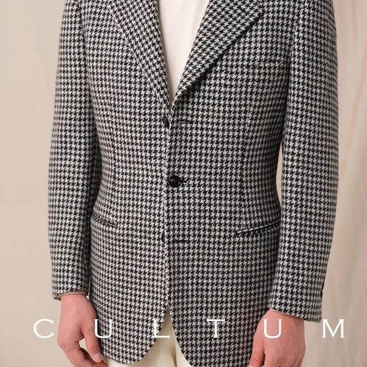Cultum1930s Retro verdickte reine Wolle grobschwarz -weiße Houndstooth Herbst und Winteranzug Herrenanzug Jacke Schwarz -Weiß -Hound -Tooth M (50B)