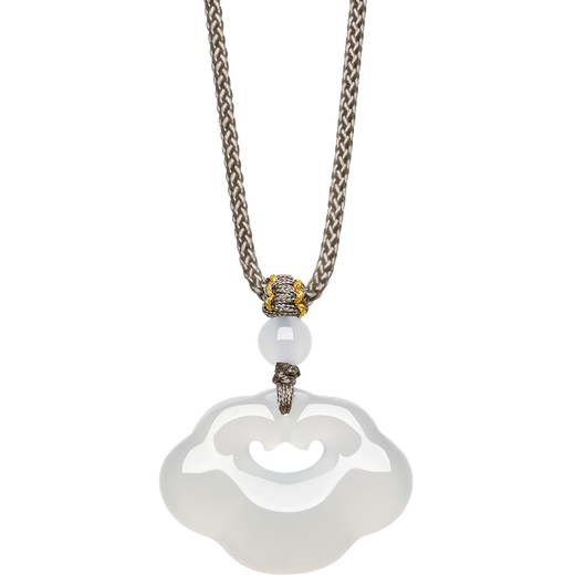 Zhou Liu Fu Xiangyun Ruyi Lock Necklace White Moonlight Cedony Pendant Birthday Gift J0414088 Colored Rope
